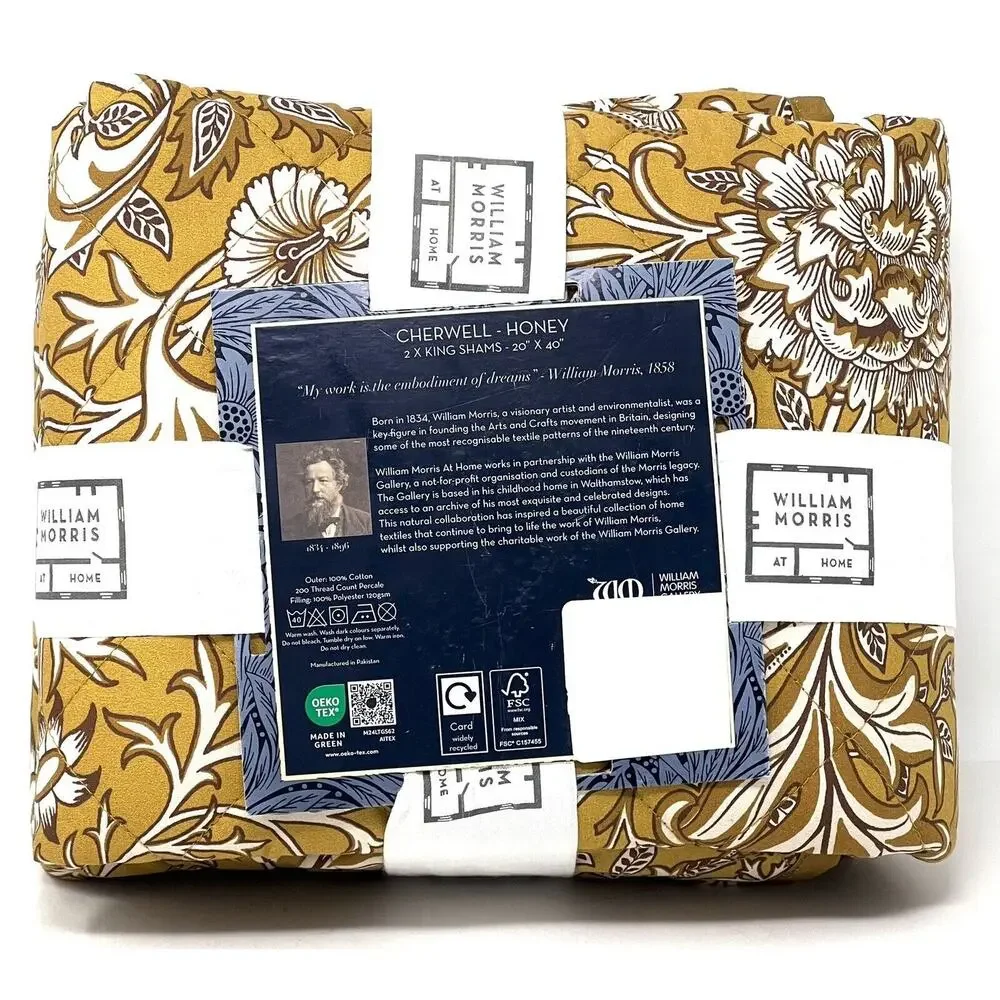 WILLIAM MORRIS Cherwell Honey KING Size Quilted Pillow Shams Set Pair Of 2